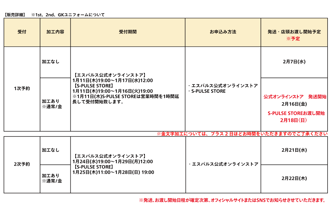 2024オフィシャルユニフォーム販売詳細のお知らせ | 清水